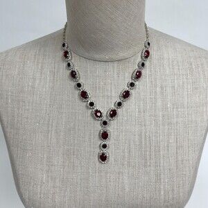 Costume Silver and Red Gemstone Necklace Set